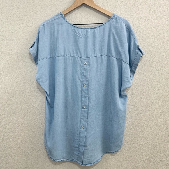 Perch by BluPepper Blue Button Detail Chambray Blouse Relaxed Fit XL - Picture 5 of 8